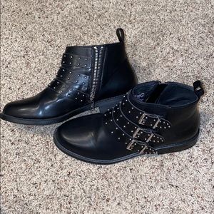 buckled & jeweled black booties
